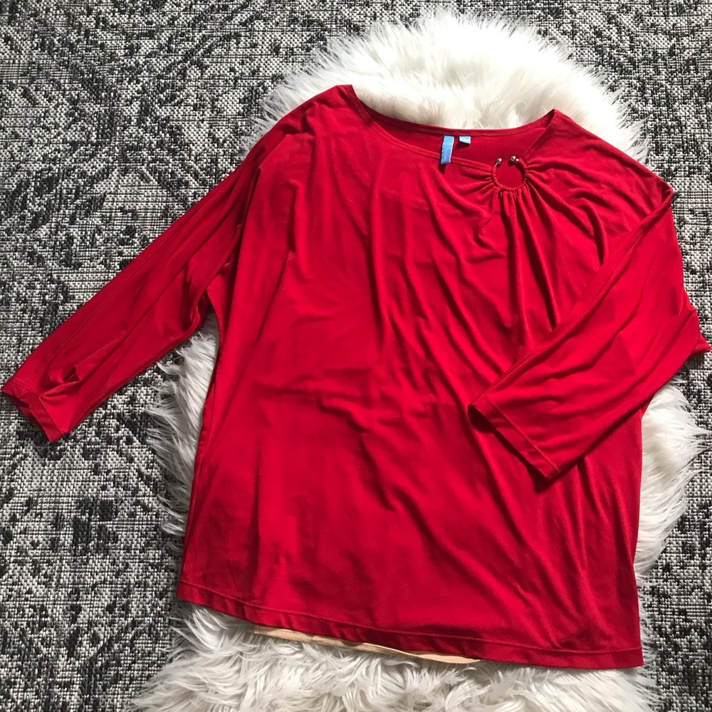 Red long sleeve silver accent top
